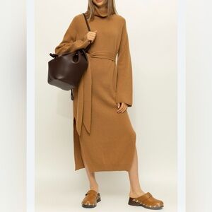 Nanushka Turtleneck Long Dress, Size L, color brown
